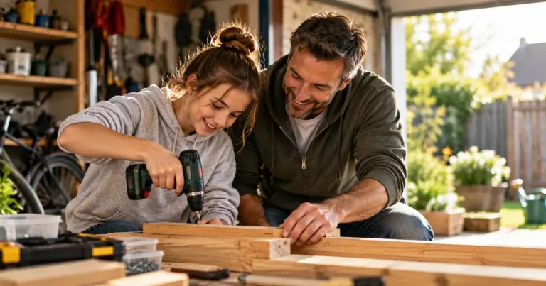 Father and teenage daughter working on a DIY project together
