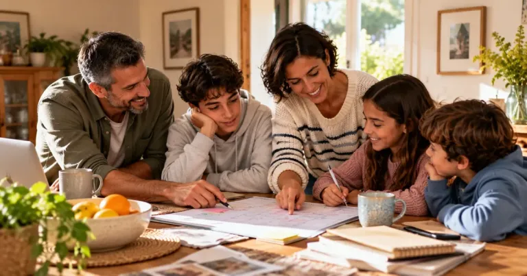 Family planning a shared goal together around the kitchen table