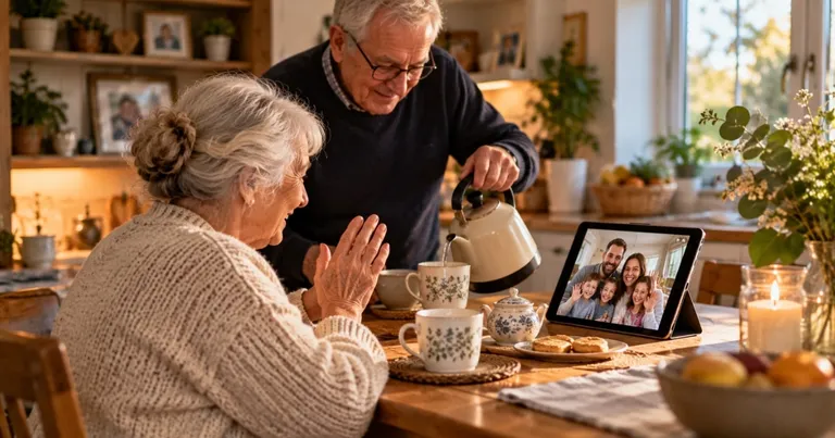 Grandparents keeping in touch with family through a regular video call